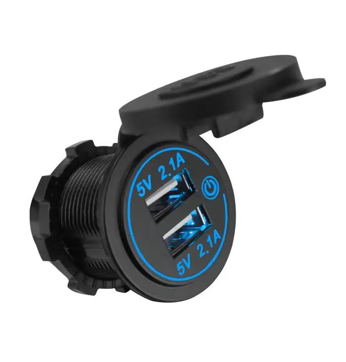 Chargeur de voiture double USB avec interrupteur tactile, prise de source de charge de voiture 5V4.2