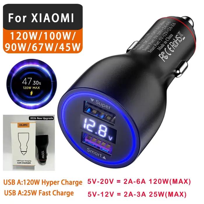 Chargeur USB pour voiture Xiaomi 120W 20V 6A Turbo Charge 67W 90W Chargeurs automobiles pour télépho