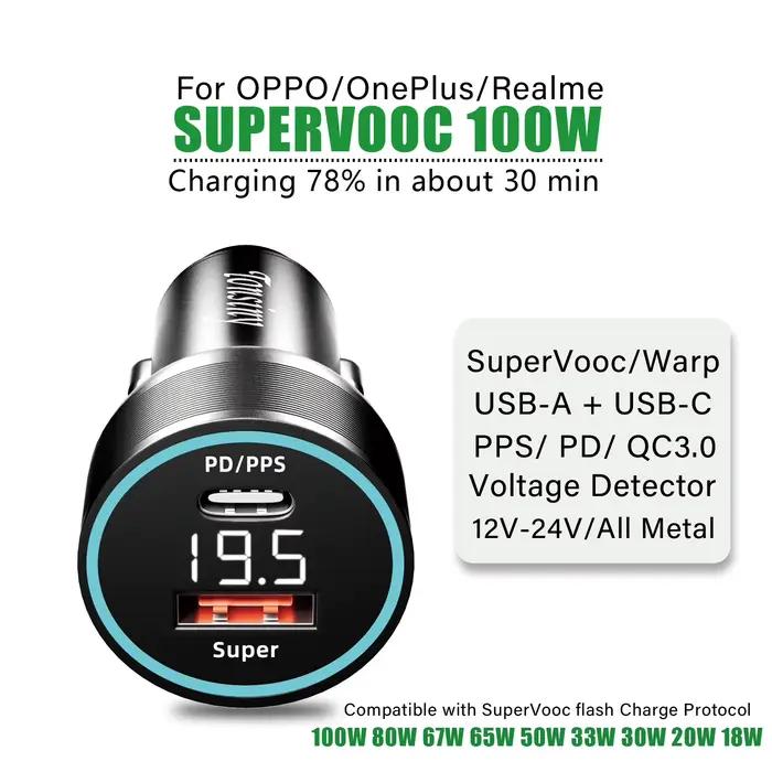 SuperVOOC Chargeur Voiture pour OPPO Find X7 x6 Reno10 8 A78, Adaptateur Voiture USB A+USB C Warp po