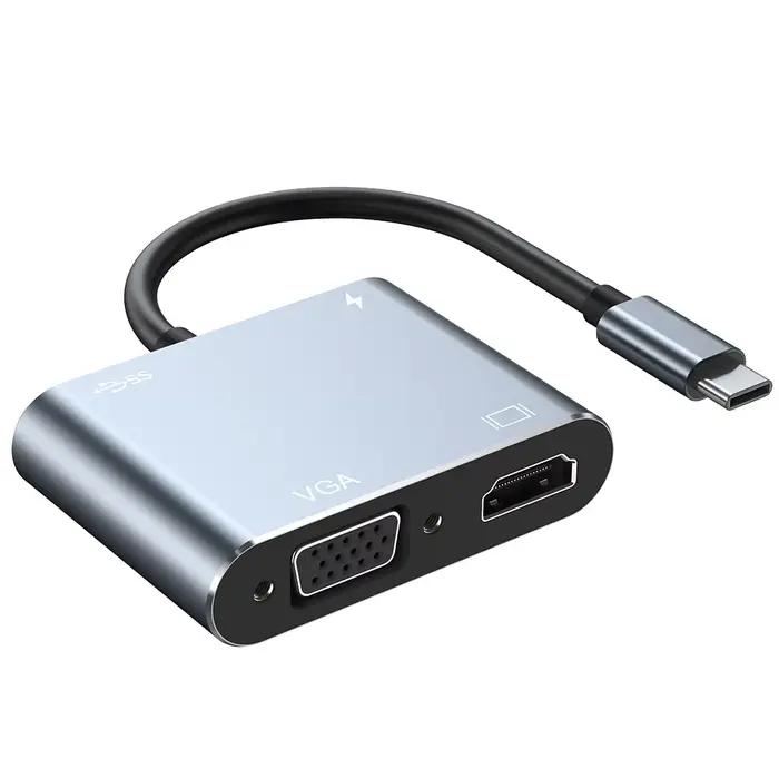 Adaptateur USB C HDMI compatible avec VGA, câble HDMI Type C, 4K USB 3.0, hub de répartition Type C