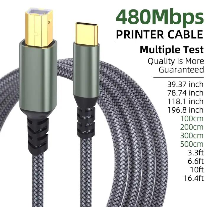 LAIHONEN USB Type C vers UsB B câble d'imprimante gris tressé cordon de Scanner d'imprimante pour Ca