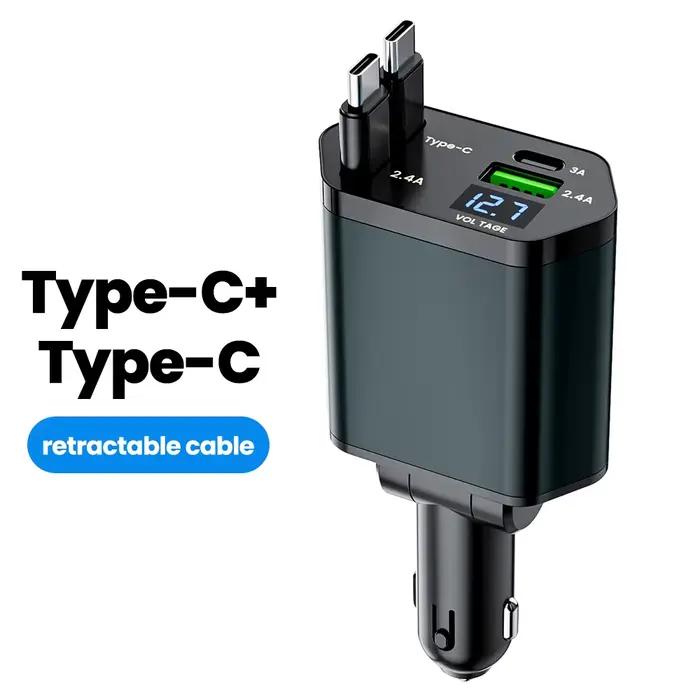 Elough 4 en 1 chargeur de voiture rétractable charge rapide USB C vers USB C ios câble chargeur USB