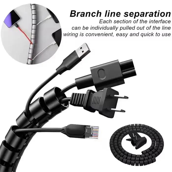 Clip de Tube de câble de 2M, protecteur de fil en spirale Flexible, organisateur de câbles, Clip de