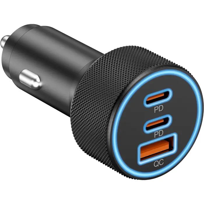 Chargeur de voiture USB C en alliage, adaptateur d'alimentation de voiture double USB-C et USB-A à 3