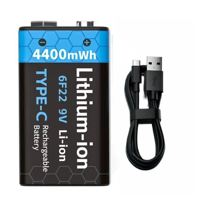 Batterie rechargeable 9V, 4400mWh, USB type-c, au lithium, peut être utilisée pour la batterie du mu