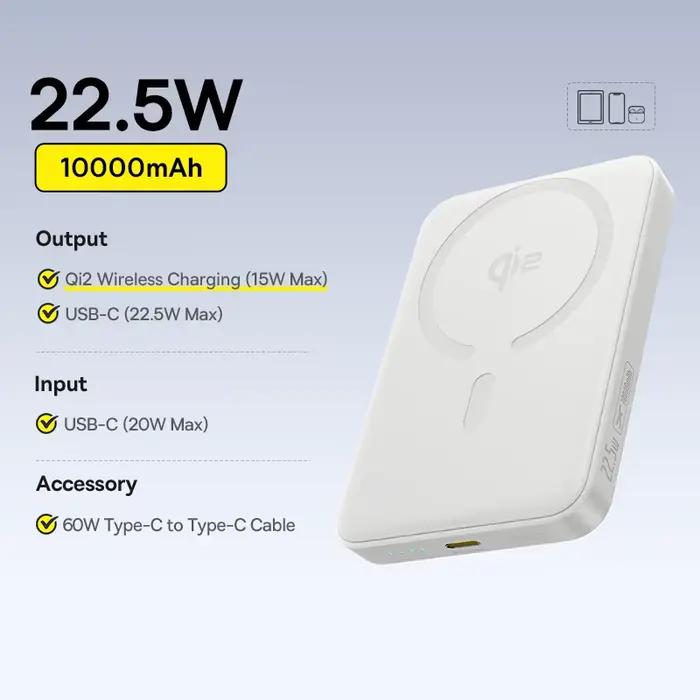 Baseus Qi2 batterie externe magnétique 10000 mah 15 W Charge sans fil 22.5 W Charge filaire Qi2-cert