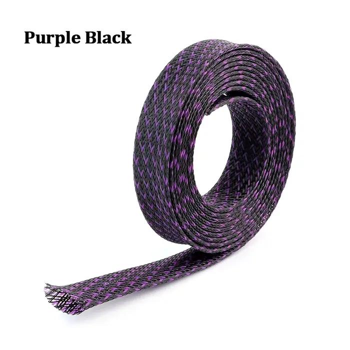 Gaine de câble haute densité tressée PET isolée extensible, protection pour fils, coloris violet et