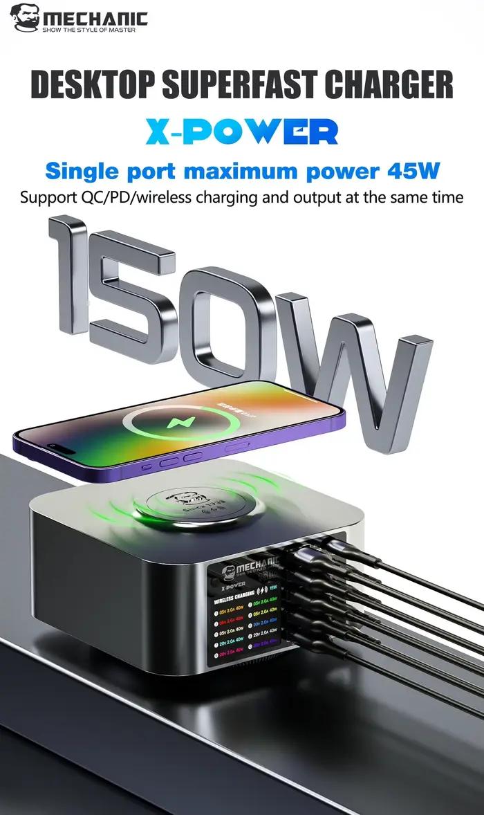 Station de charge sans fil mécanique x-power max, multi-ports, 150W/200W/300W, pour iPhone iPad, pri