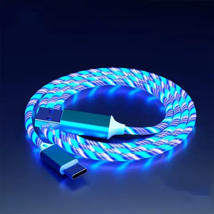 Câble LED lumineux 3 en 1 pour Samsung Xiaomi iPhone, banderole fluide, chargeur rapide, cordon USB