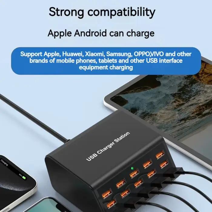 Chargeur USB universel 100W, 15 Ports 2,4a USB-A, Station de charge intelligente pour tablette Iphon
