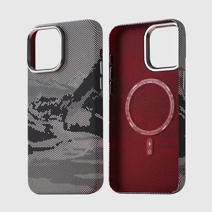 Coque de téléphone MagSafe en Relief de paysage abstrait, étui rigide pour iPhone 16 15 14 Pro Max 1