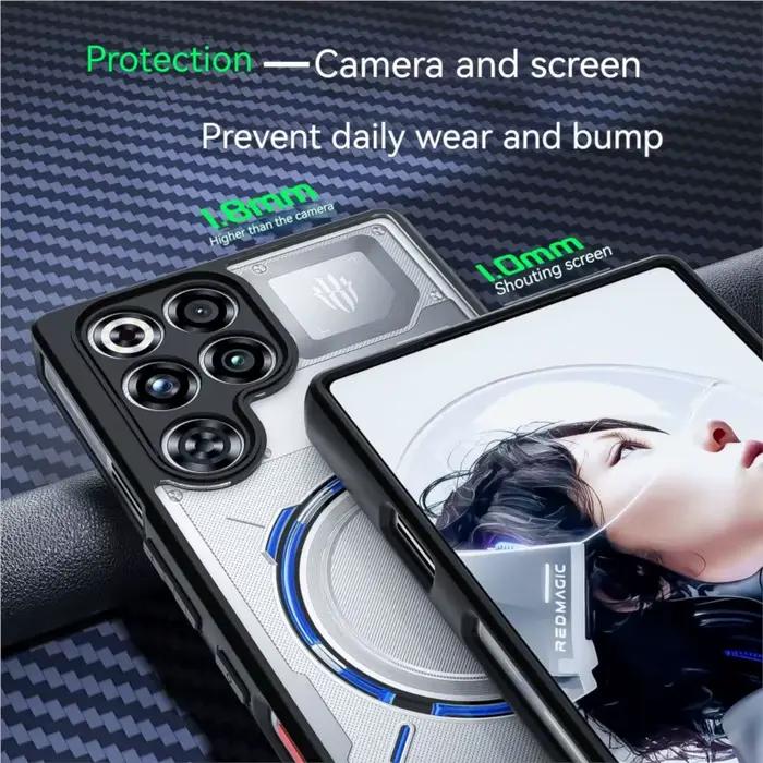 Étui transparent pour Red Magic 11 Pro/11 Pro Plus, pare-chocs en TPU noir + dos transparent en PC,