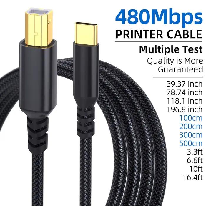 Câble d'imprimante USB C 5M/3M/2M/1M, 2 en 1, USB A ou Type C vers B, cordon d'imprimante mâle pour