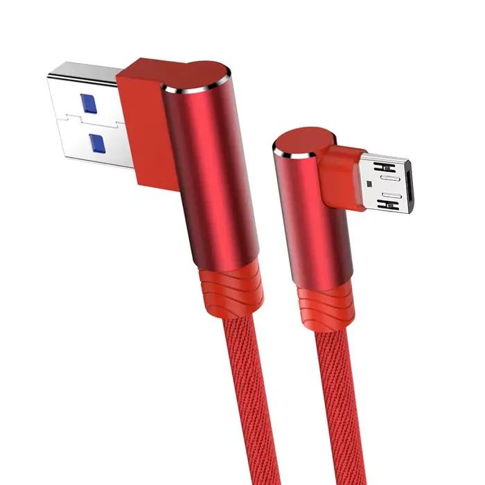 Câble de charge rapide Micro USB 3A à 90 degrés, câble de données en nylon pour téléphone Samsung Ga