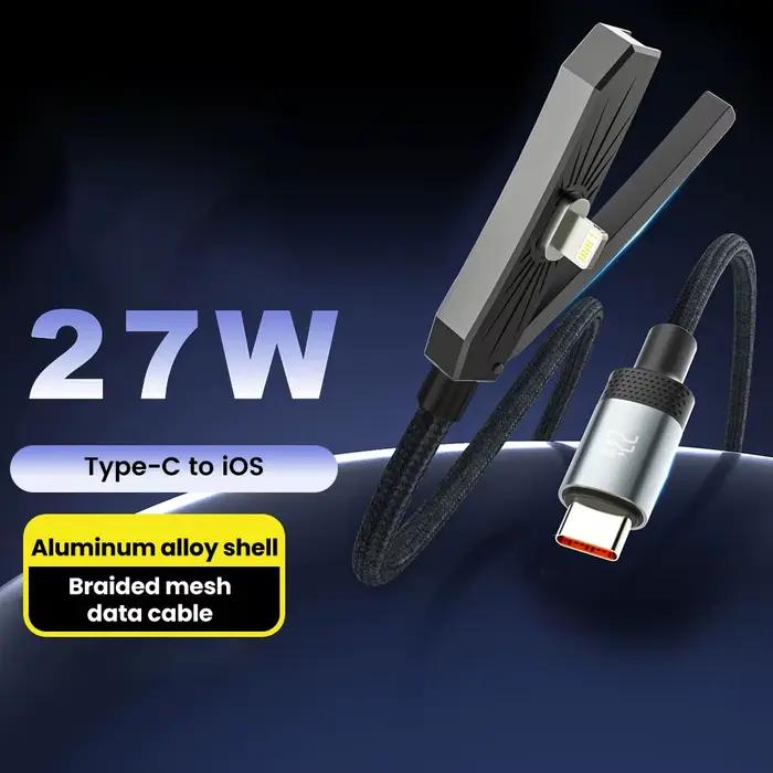 Câble de charge rapide 27W PD Type-C vers IOS avec support pliable pour iPhone 14 13 12 11, câble de