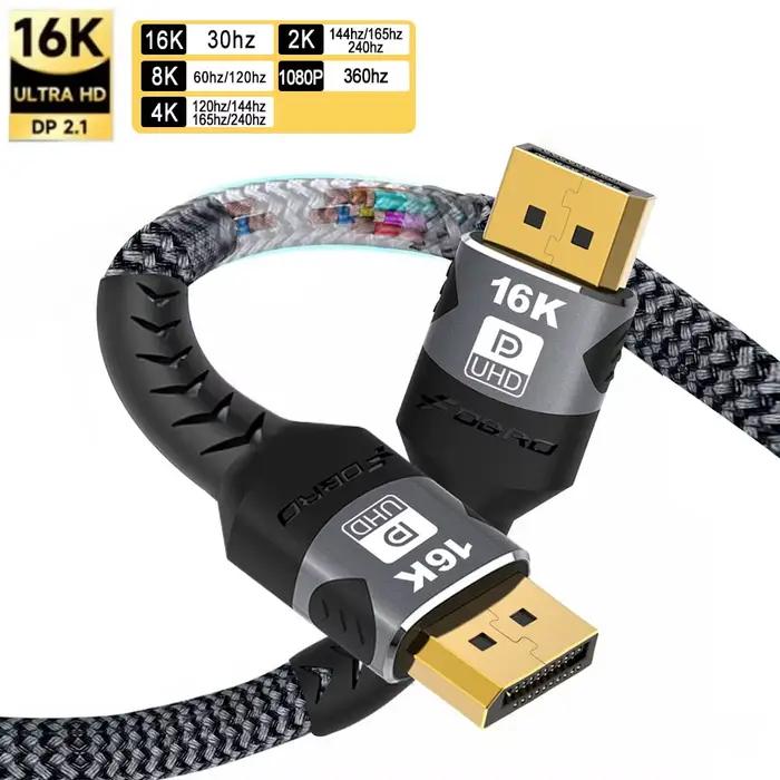 Câble DisplayPort 16K DP 2.1, 16k@30Hz, 8K@60Hz, 4K@144Hz, prise en charge HBR3, 80 Gbit/s, HDCP 2.2