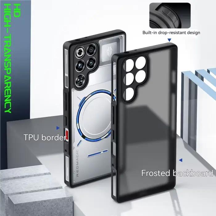 Étui transparent pour Red Magic 11 Pro/11 Pro Plus, pare-chocs en TPU noir + dos transparent en PC,