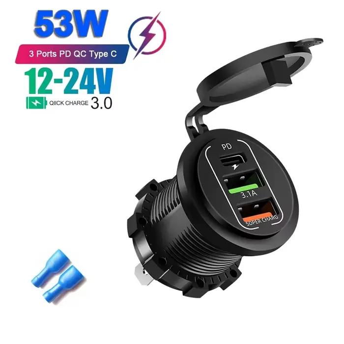 Nouveau chargeur USB de voiture PD3.0 et QC3.0, prise de charge rapide avec voltmètre, interrupteur