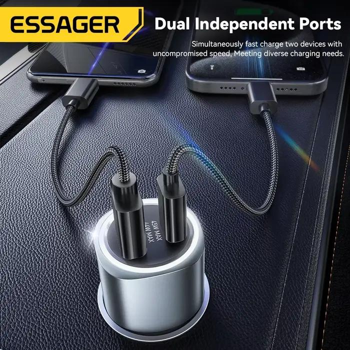 Essager USB C chargeur de voiture 89W 2 Ports Charge Super rapide PD QC 3.0 chargeur de téléphone de