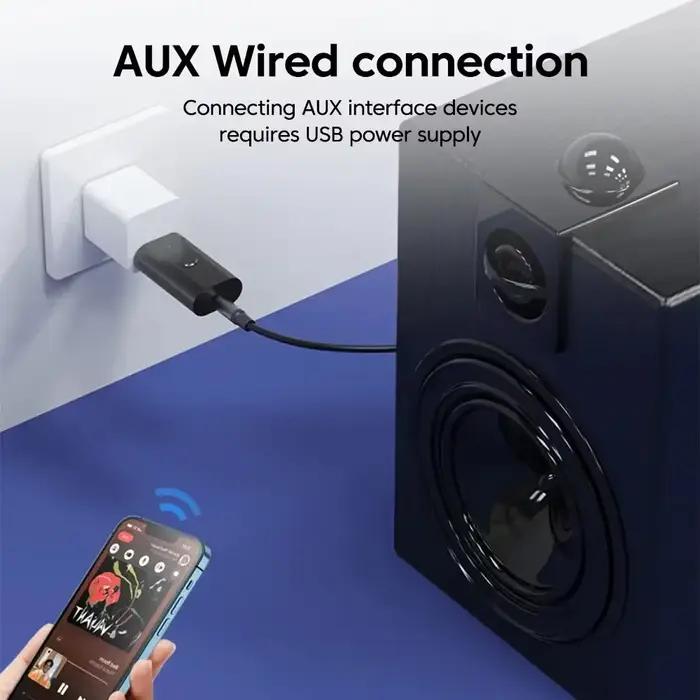 2025 mise à niveau Bluetooth 5.3 récepteur double USB/AUX adaptateur Plug And Play voiture musique B