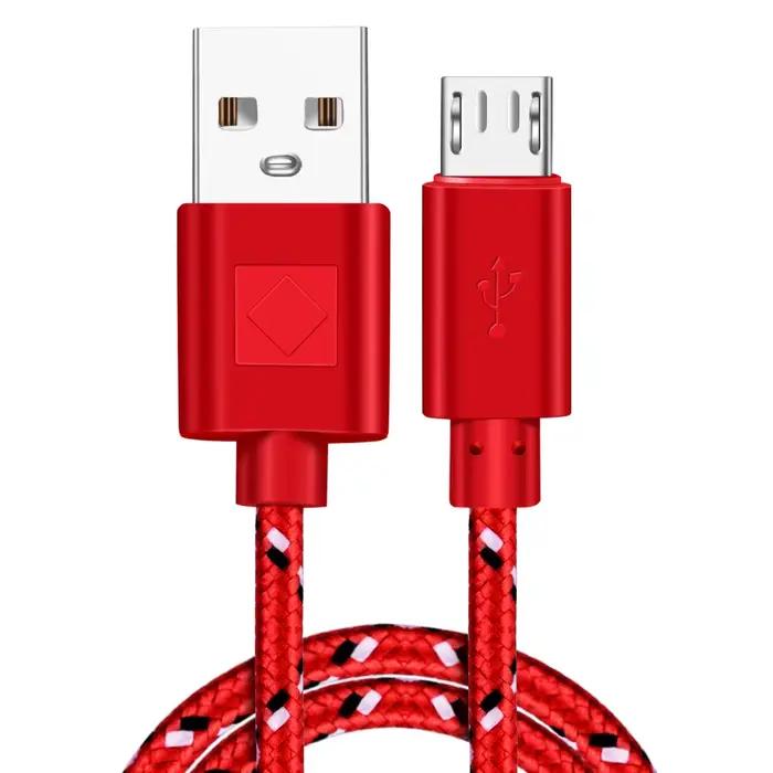 Câble de charge tressé en nylon rapide pour Samsung Huawei Xiaomi HTC téléphone Android micro câbles USB Blanc Bleu Jaune Orange Rouge Violet Noir Vert