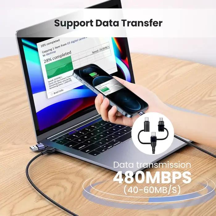 PD 65W 4 5 en 1 USB C câble de charge multi-faixes cordon de données de synchronisation tressé en Nylon USB A/C à Type C/Micro pour iPhone Samsung MacBook