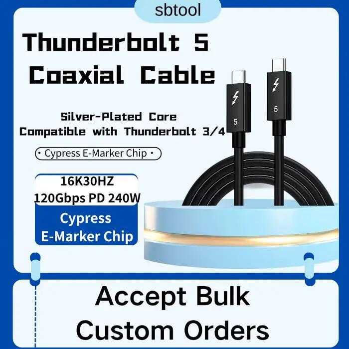 Câble de données complet Thunderbolt 5 0.5M 1M 2M PD 240w 16K 30Hz sortie vidéo 120Gbps USB C vers USB C