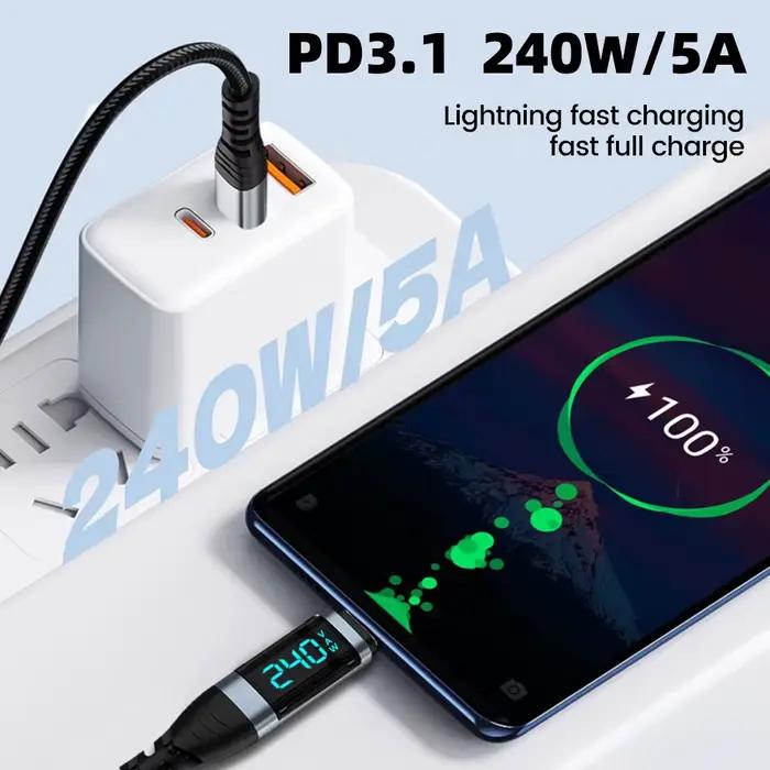 Câble d'affichage numérique Super Charge 240W Type C à Type C