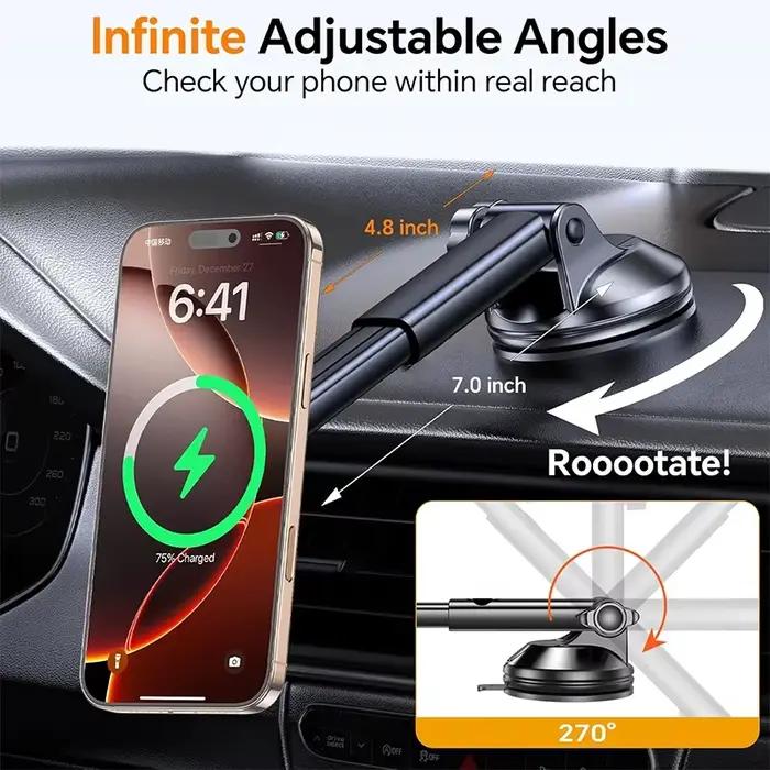 Adapteur Chargeur Téléphone Voiture Magnétique Sans Fil 15W Charge Rapide Pare-Brise Tableau De Bord Support Téléphone Voiture iPhone Samsung Occasions Spéciales