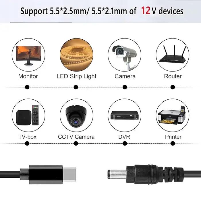 Câble d'alimentation USB C vers DC 12V 3A rétractable pour charge rapide et utilisation polyvalente occasions quotidiennes professionnelles et voyage