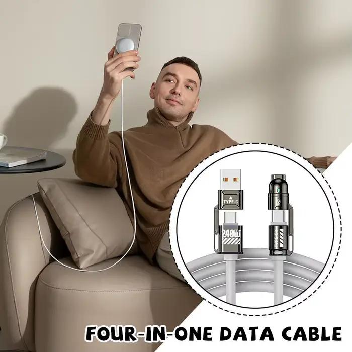 Câble USB C 4 en 1 240W Charge rapide et transfert de données Ports Lightning+USB pour téléphone Phone17 iPhone Samsung Huawei Xiaomi