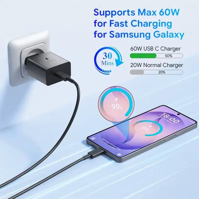 Chargeur Original Samsung S26 Ultra 60W Adaptateur PD Type C Prise EU Charge Rapide Samsung S25+ S25 S24 S23 S22 Ultra A57 Tab S10 S9 Occasions Spéciales Recharge Rapide Sécurité Durabilité Occasions Usage Connectivité