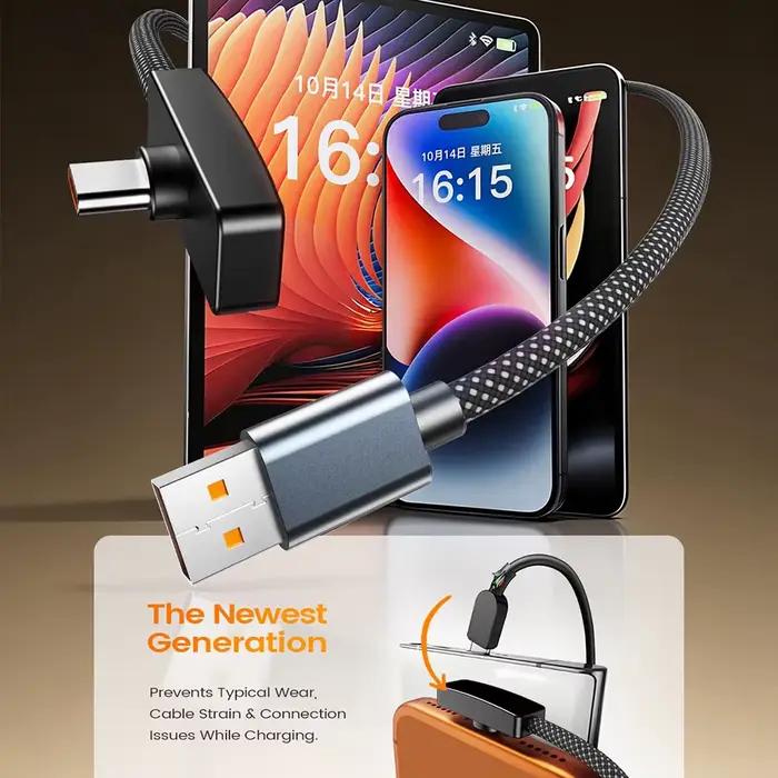 Câble USB Type C à 90 degrés, 100W, charge rapide, transfert de données, câbles portables à angle droit, USB-C pour iPhone, Samsung, Xiaomi