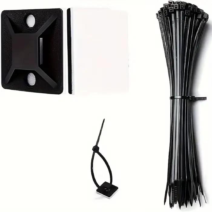 200 attaches-câbles autocollantes – clips de gestion des câbles pour fixer les fils de manière sécurisée aux supports muraux