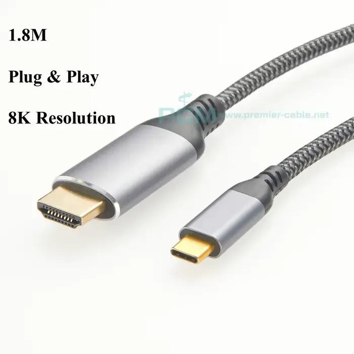 Câble USB Type C vers HDMI 2.1 8K 60Hz 4K 120Hz Convertisseur Vidéo Thunderbolt 3 4 Haute Définition pour Ordinateurs Tablette Occasions Spéciales