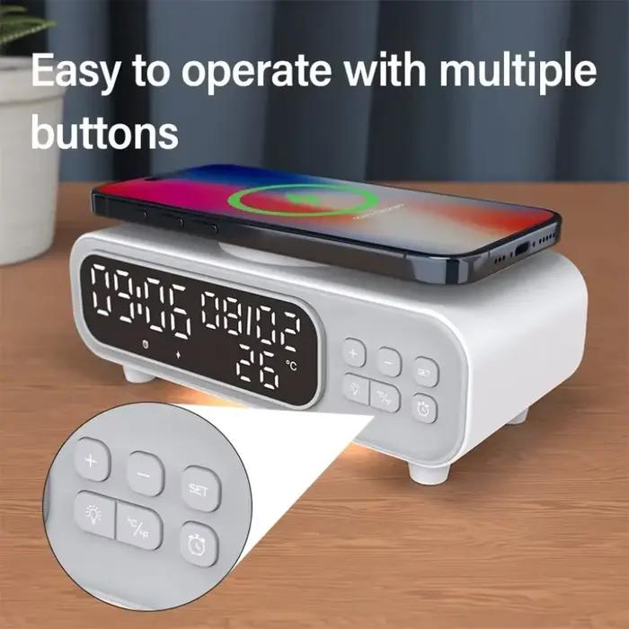 15W chargeur sans fil temps réveil LED veilleuse thermomètre écouteur chargeurs de téléphone Station de charge rapide pour iPhone