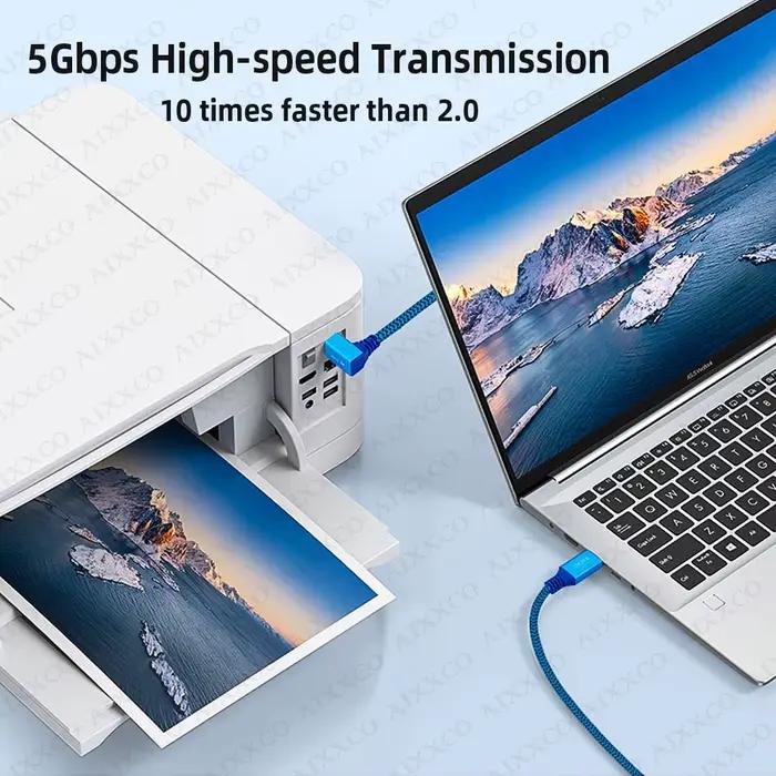AIXXCO 90 degrés USB B vers USB A câble d'imprimante USB 3.0 mâle