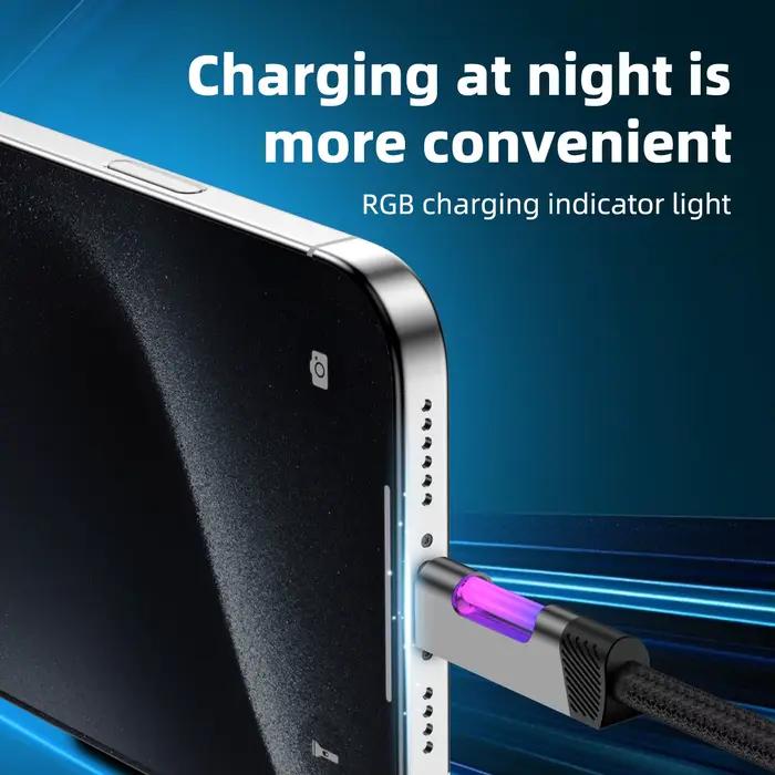 Câble de charge rapide RGB 120W 6A USB Type C avec lumière ambiante RGB pour TV
