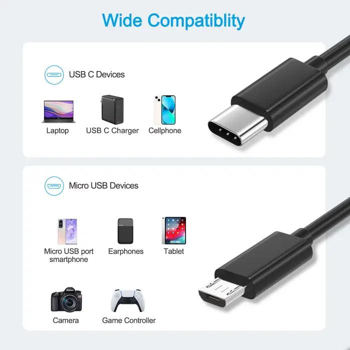 NNBILI câble USB C vers Micro USB pour Samsung Redmi LG Moto Xbox-One PS4 contrôleurFire tablettes TV clé adaptateur USBC cordon de chargement