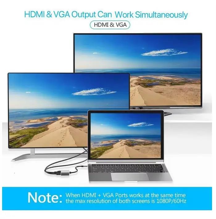 Adaptateur USB-C HDMI Compatible VGA 4K 3D Hub de Répartition Câble pour Moniteur PC Téléphone TV Occasions Spéciales