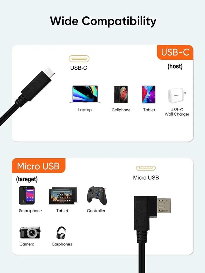 Câble USB C vers Micro USB coudé court USB Type C