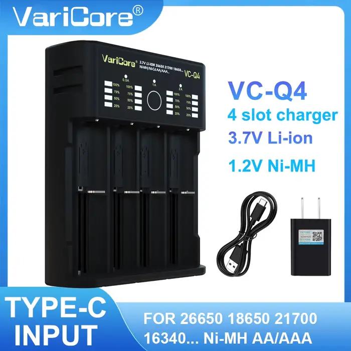 VCQ4 chargeur de batterie Intelligent à 4 emplacements Portable pour 3.7V Lithium 18650 26650 21700 18500 18350 1.2V