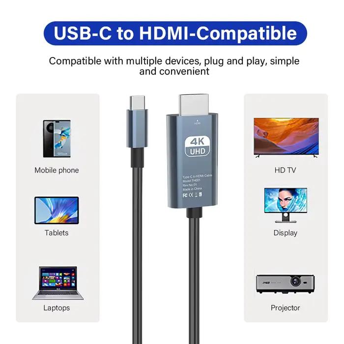 Câble de Conversion vidéo USB C vers HDMI 4K 60Hz HD