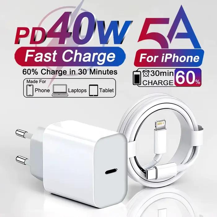 Chargeur rapide PD 40W pour iPhone 17 Pro Max Air 15 16 Plus 14 13 12 11 XS Max XR