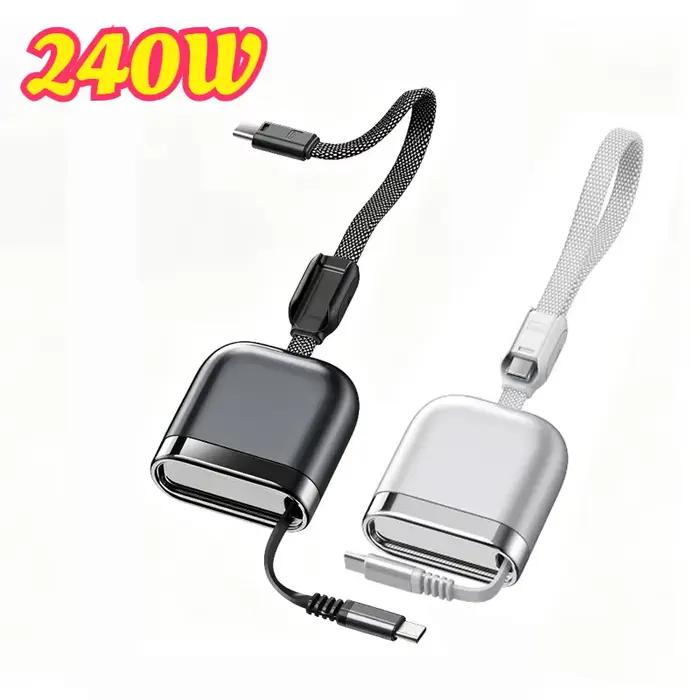 Câble rétractable portable 240W double Type C pour téléphone tablette ordinateur portable compatibles voyages et déplacements occasionnels