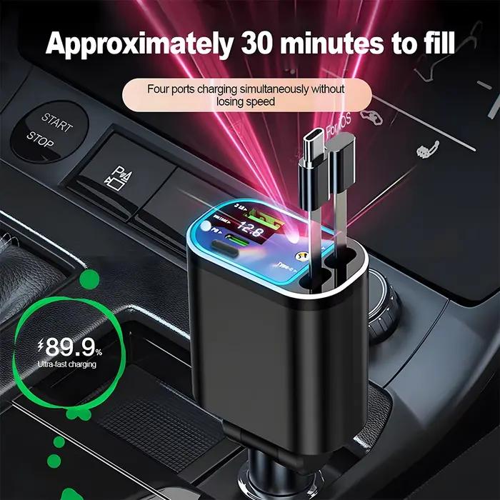KEBIDUMEI – chargeur de voiture rétractable M4, câble de charge rapide 5 en 1 avec lumière étoile, Port USB PD, adaptateur d'alimentation type-c, chargeurs de téléphone