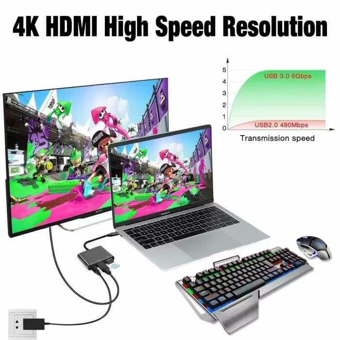 Hub USB-C 3 en 1 : type-c 3 en 1 PD100W+HDMI(4K/30 Hz)+USB3.0