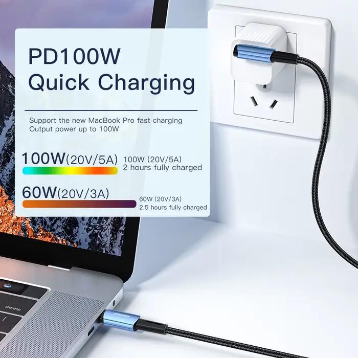 Essager 100W USB Type C vers USB C câble Angle de 90 degrés pour iPad MacBook Pro Xiaomi Samsung Huawei charge rapide type-c Date fil