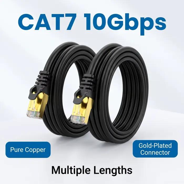 Câble Ethernet CAT7 10 Gbit/s, blindé, plaqué or, FTP, cuivre pur, haute vitesse, cordon réseau LAN, plusieurs longueurs pour le jeu, la maison, le bureau