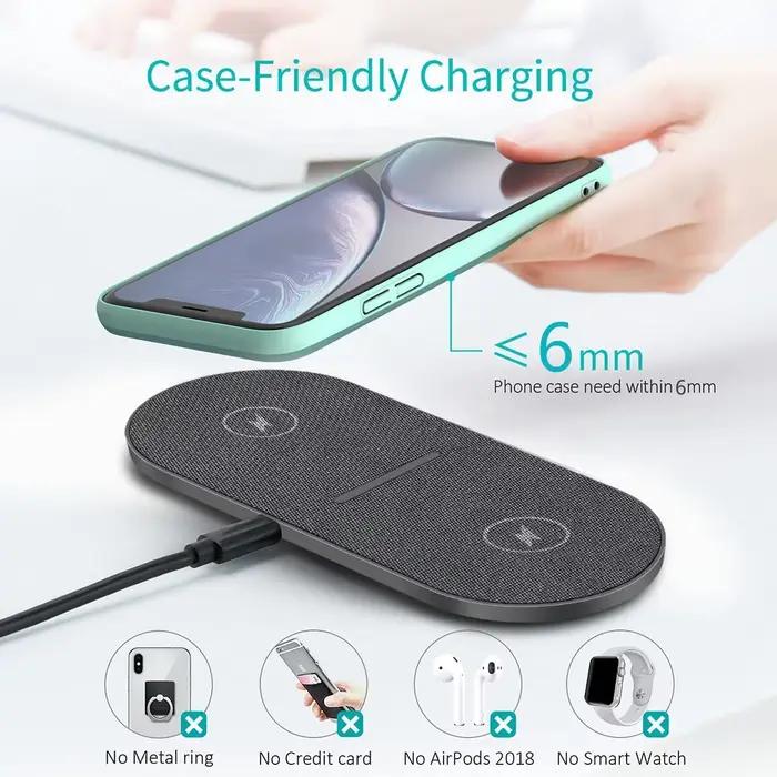 Double Chargeur Sans Fil 2 En 1 40W Pour iPhone 15 14 13 12 11 XS XR X 8 Airpods 3 Pro Samsung S23 S22 S21 Occasions Spéciales